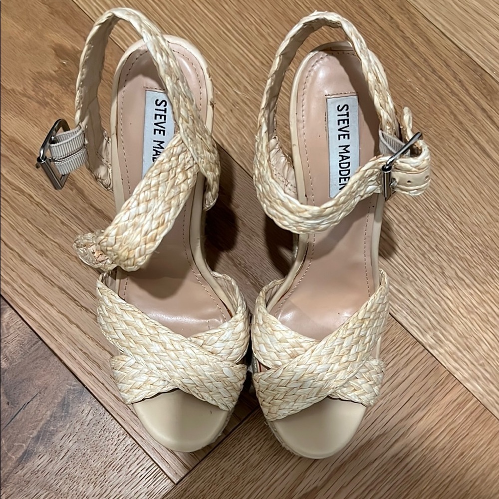 Steve Madden Cream Wedge Sandals with Braided Straps